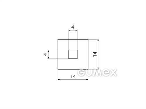 Silikonový profil čtvercový s dutinkou 4x4mm, 14x14mm, 55°ShA, -60°C/+180°C, transparentní